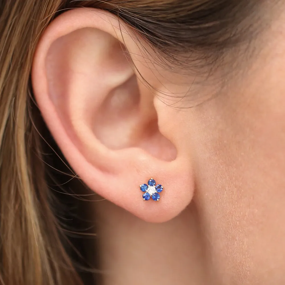 14k Sapphire and Diamond Flower Studs