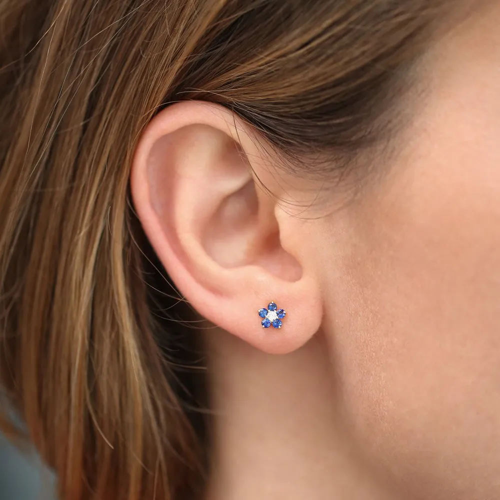 14k Sapphire and Diamond Flower Studs