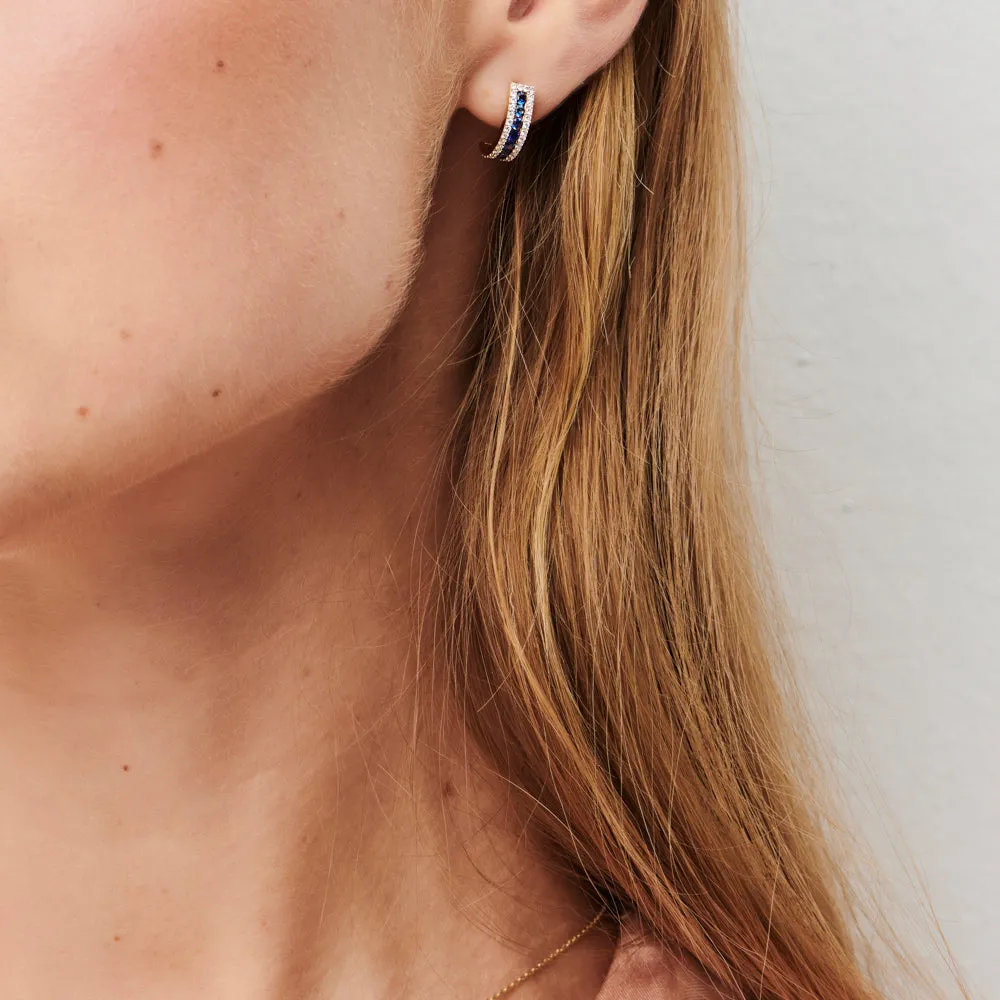 14k Sapphire and Round Diamond Hoop Earrings