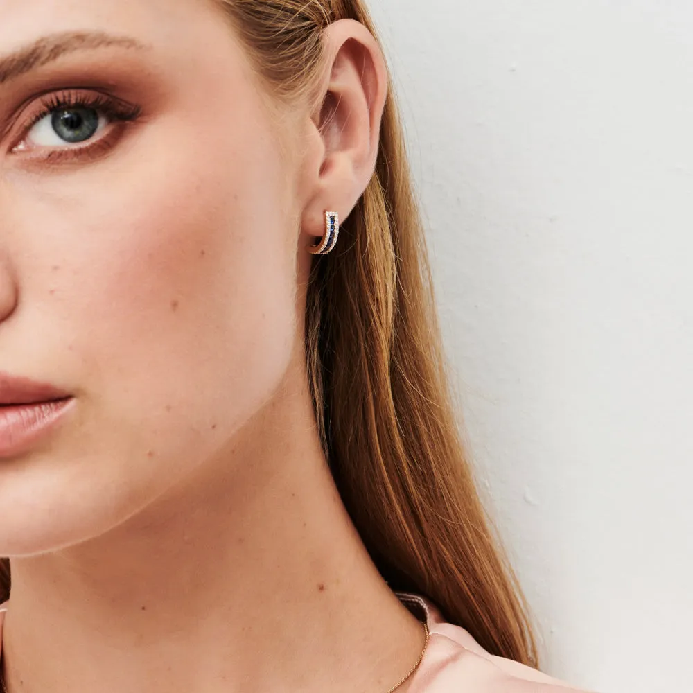 14k Sapphire and Round Diamond Hoop Earrings