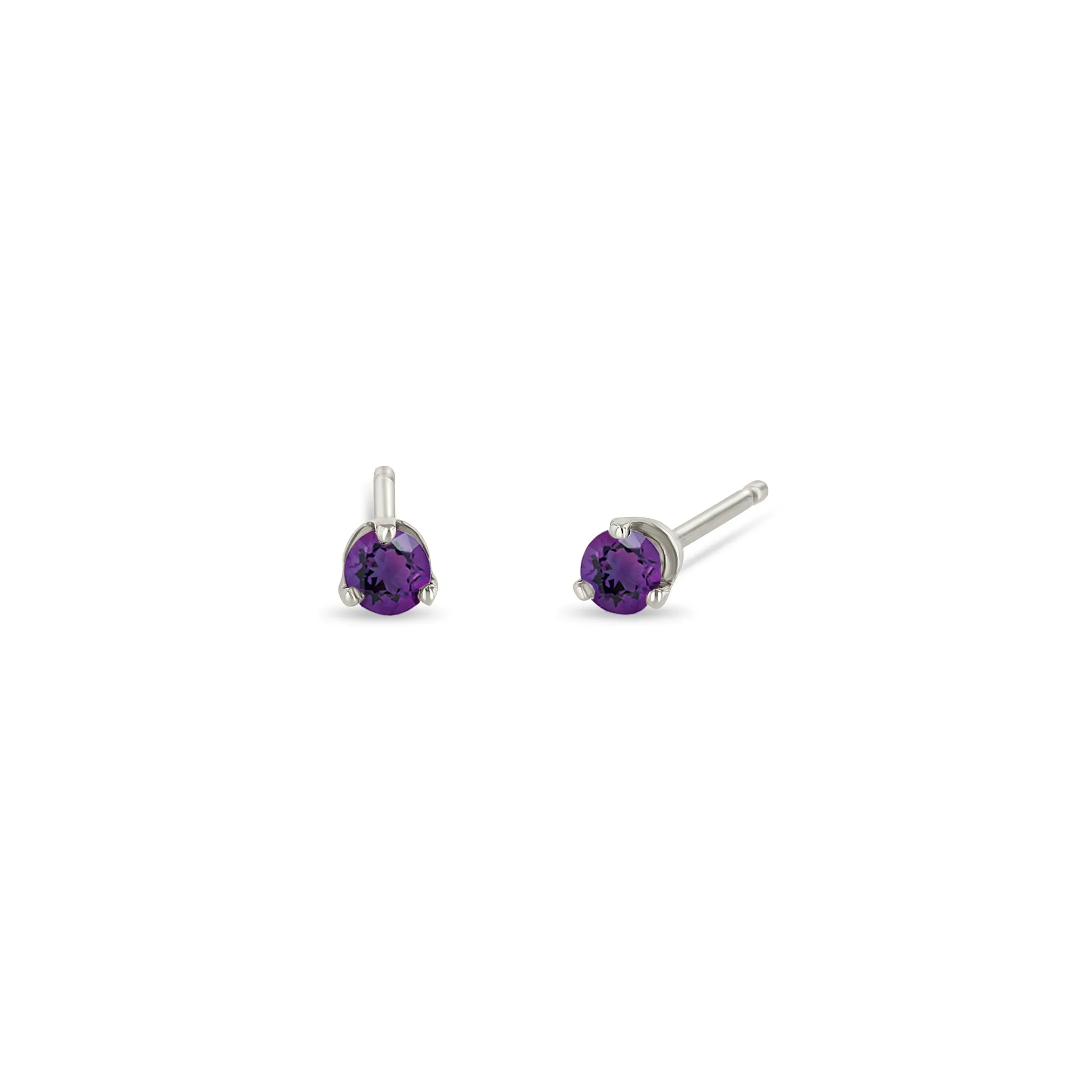 14k Small Amethyst Prong Studs | February Birthstone