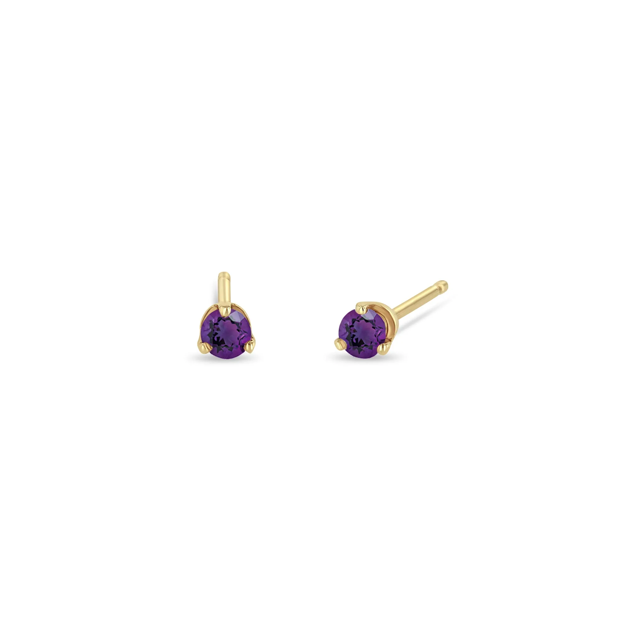 14k Small Amethyst Prong Studs | February Birthstone