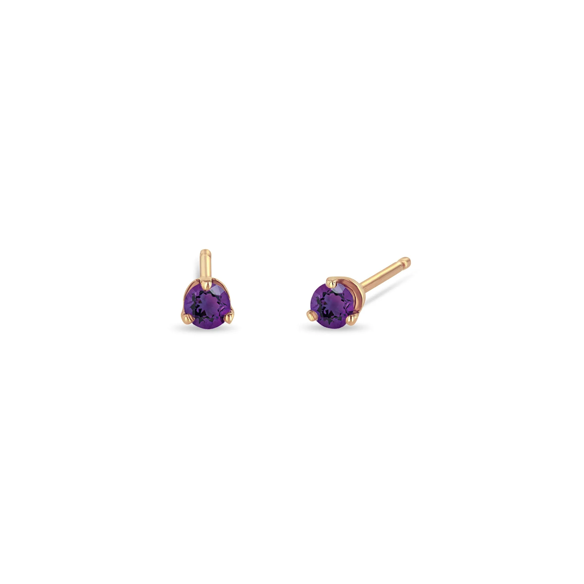 14k Small Amethyst Prong Studs | February Birthstone