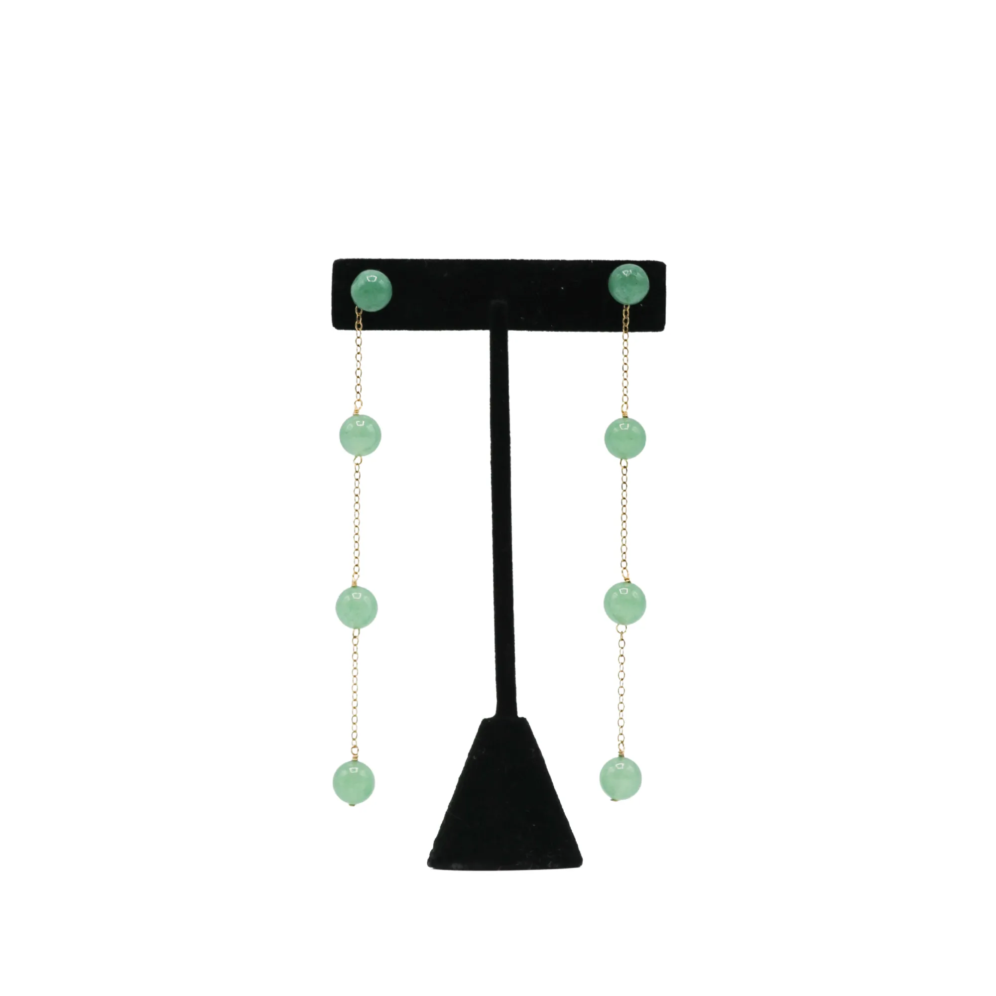 14K Solid Gold Sofia Earrings in Green Jade