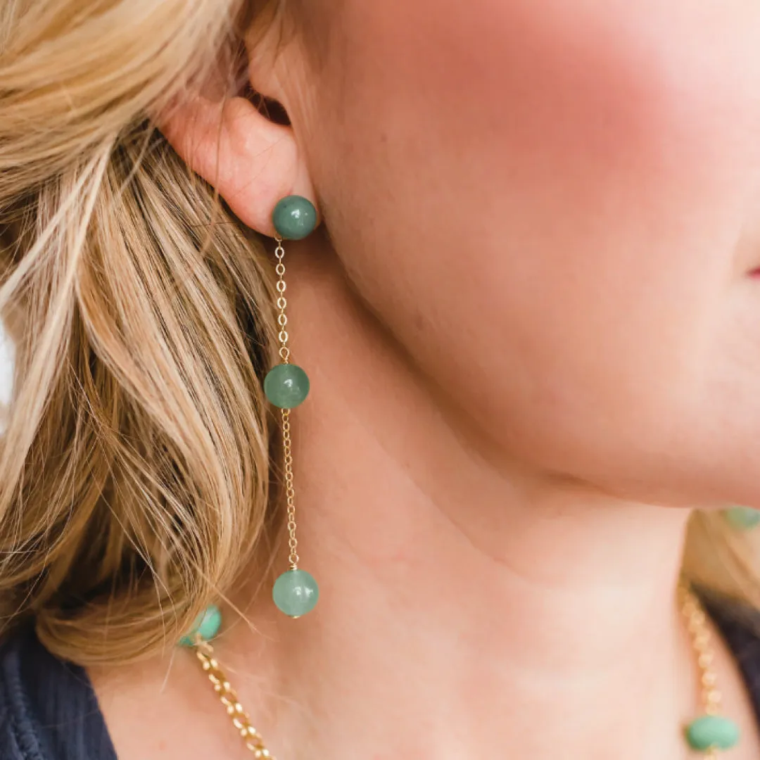 14K Solid Gold Sofia Earrings in Green Jade