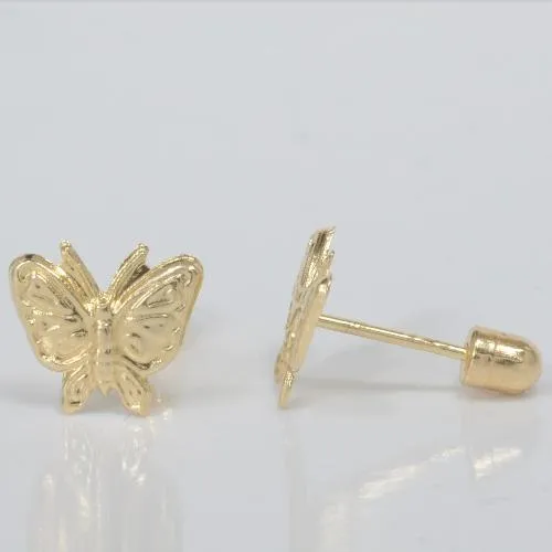 14K Solid Yellow Gold Butterfly Stud Earrings
