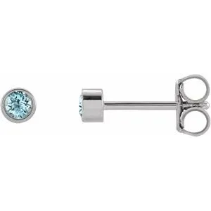 14K White 2.5 mm Round Natural Sky Blue Topaz Micro Bezel-Set Earrings