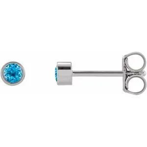 14K White 2.5 mm Round Natural Swiss Blue Topaz Micro Bezel Single Stud Earring