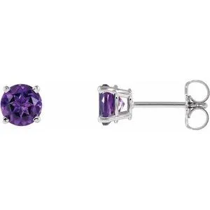 14K White 5 mm Natural Amethyst Stud Earrings