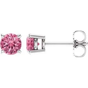 14K White 5 mm Round Baby Pink Topaz Earrings