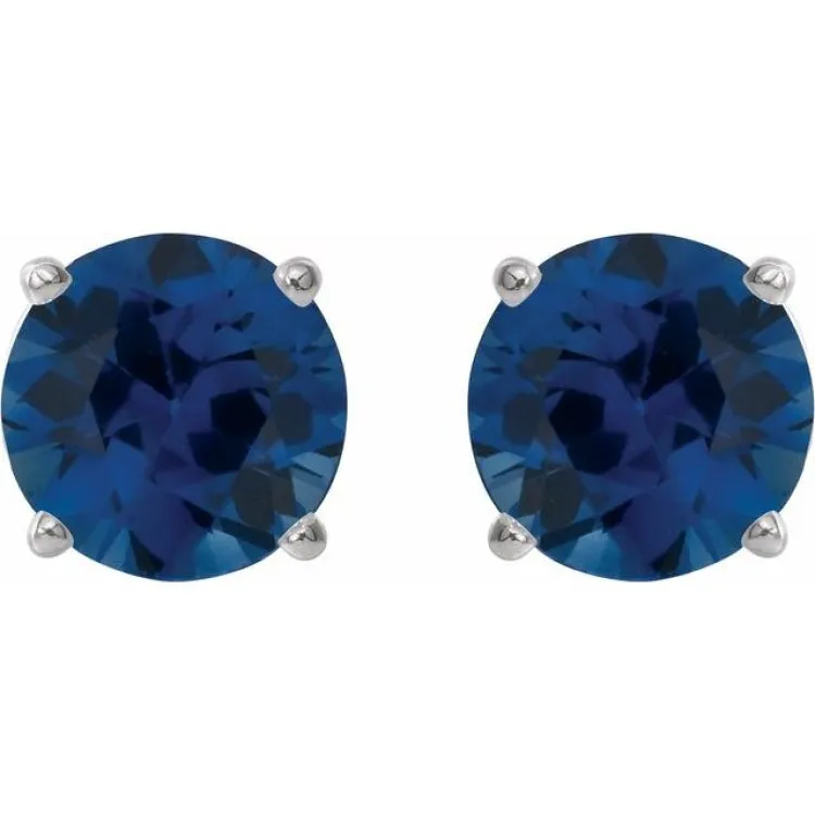14K White 7 mm Lab-Grown Blue Sapphire Stud Earrings