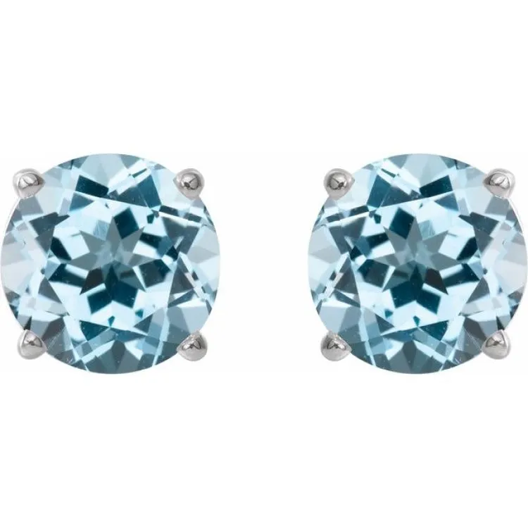 14K White 8 mm Natural Sky Blue Topaz Stud Earrings