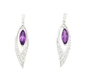 14K White Amethyst and Natural Diamond Dangle Earrings