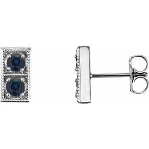 14K White Chatham® Created Blue Sapphire Two-Stone Earrings