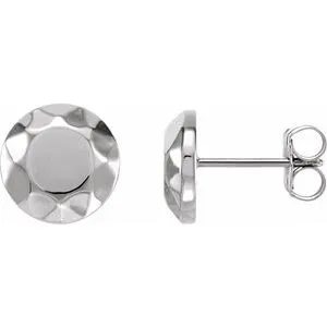 14K White Faceted Design Circle Earrings