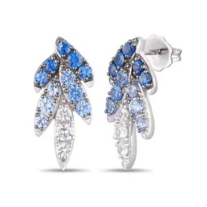 14K White Gold 1.33ctw Ombre White & Blue Sapphire Drop Earrings by Le Vian