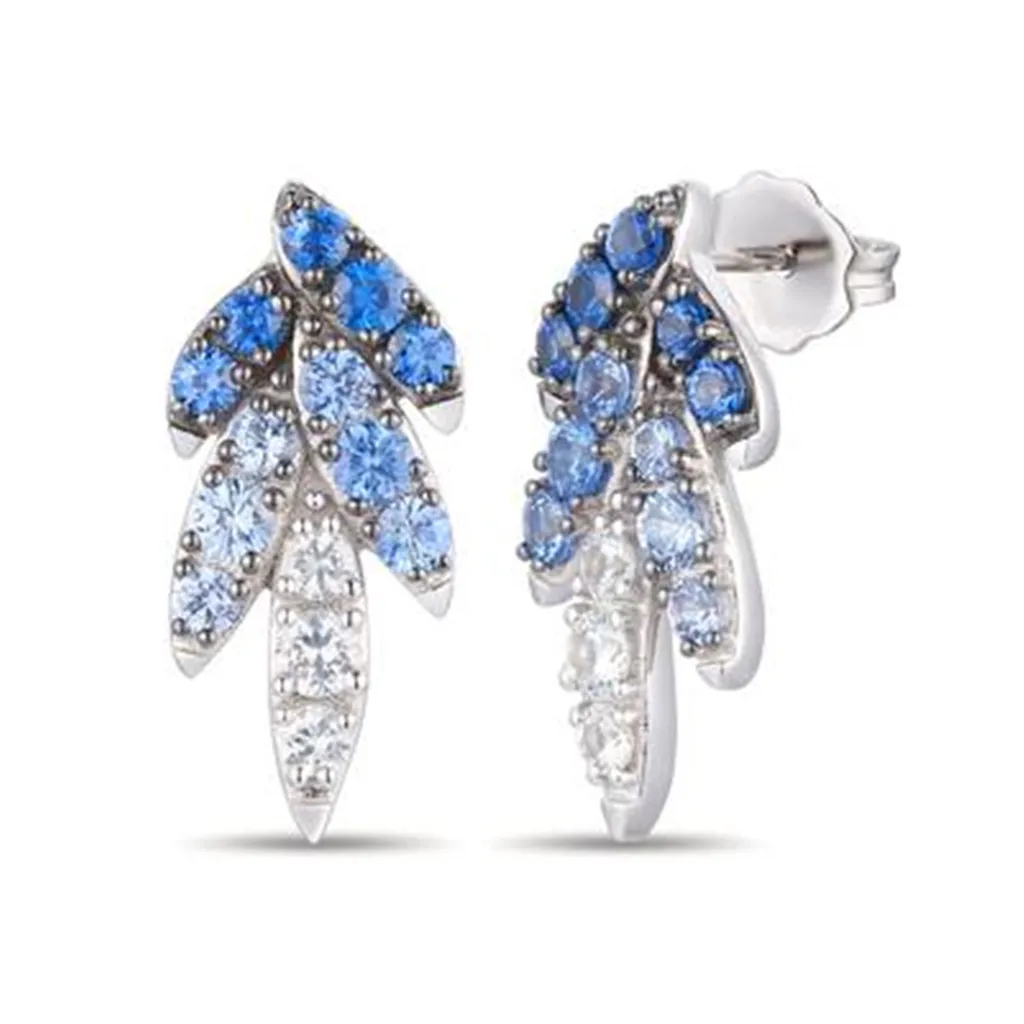 14K White Gold 1.33ctw Ombre White & Blue Sapphire Drop Earrings by Le Vian