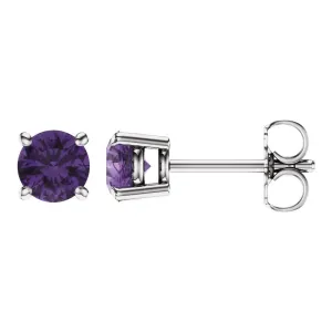 14k White Gold 5mm Round Amethyst Earrings