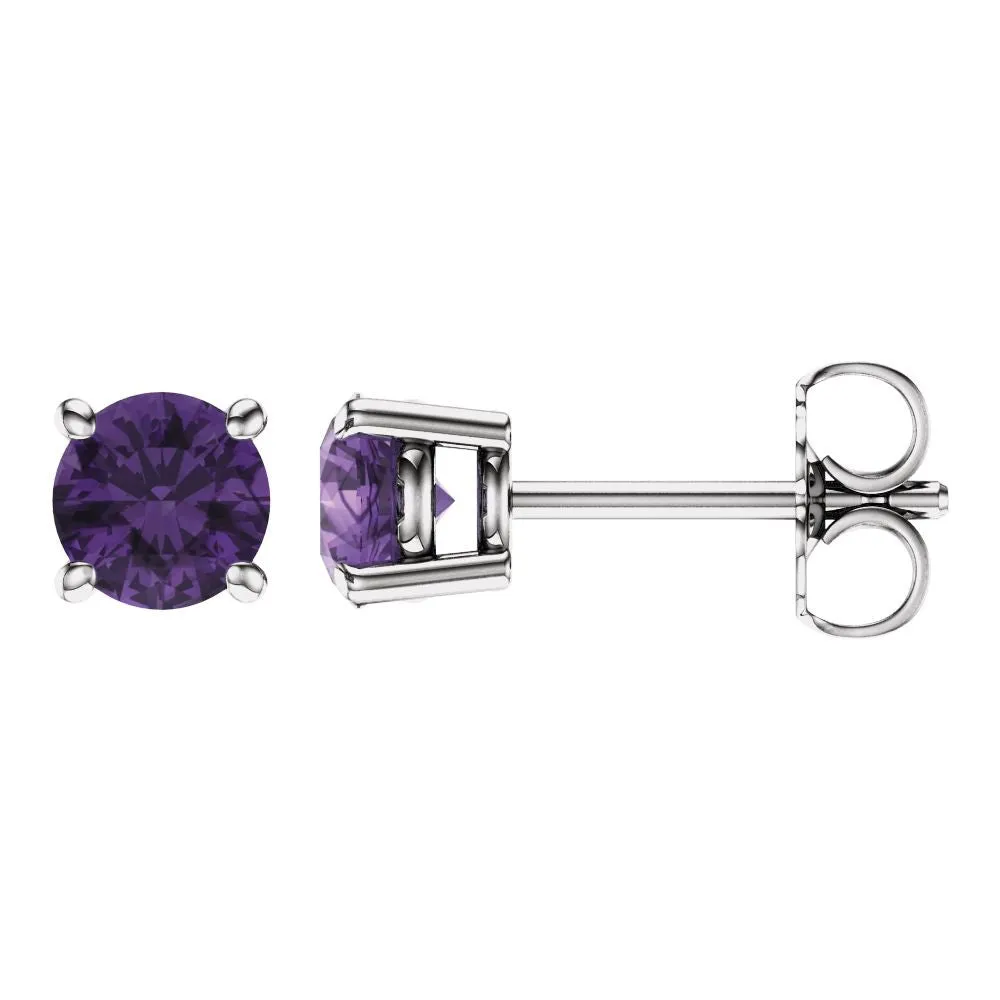14k White Gold 5mm Round Amethyst Earrings