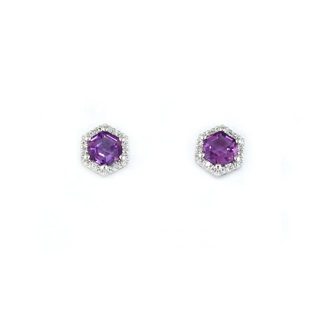 14K White Gold Amethyst & Diamond Post Earrings