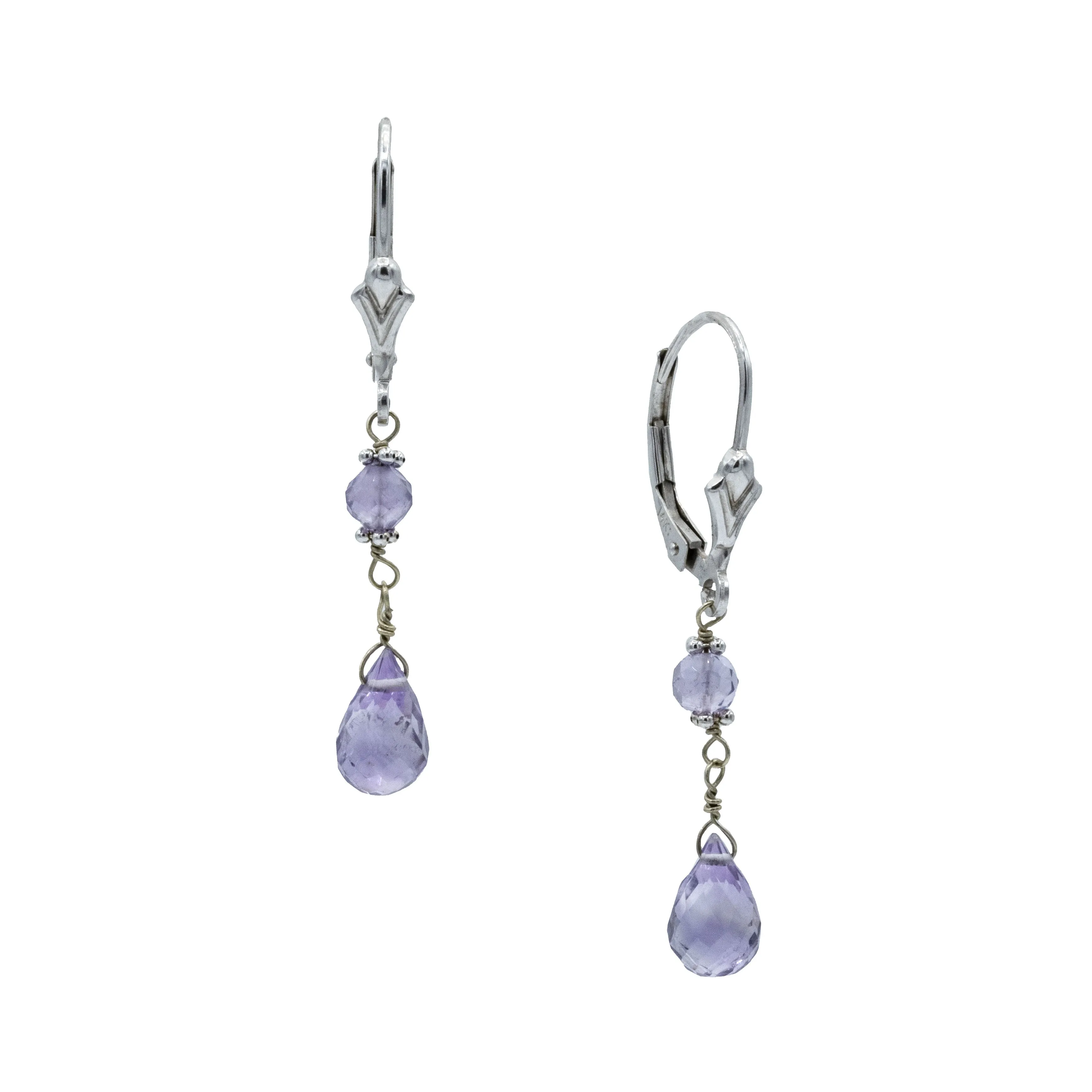 14K White Gold Amethyst Briolette Earrings