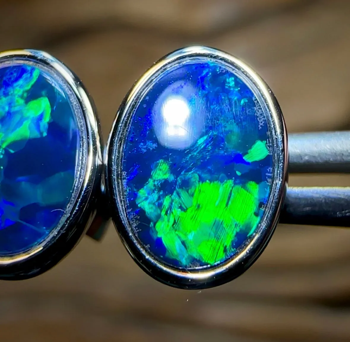 14k White Gold - Australian Boulder Opal Doublet Earrings
