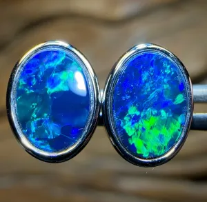 14k White Gold - Australian Boulder Opal Doublet Earrings