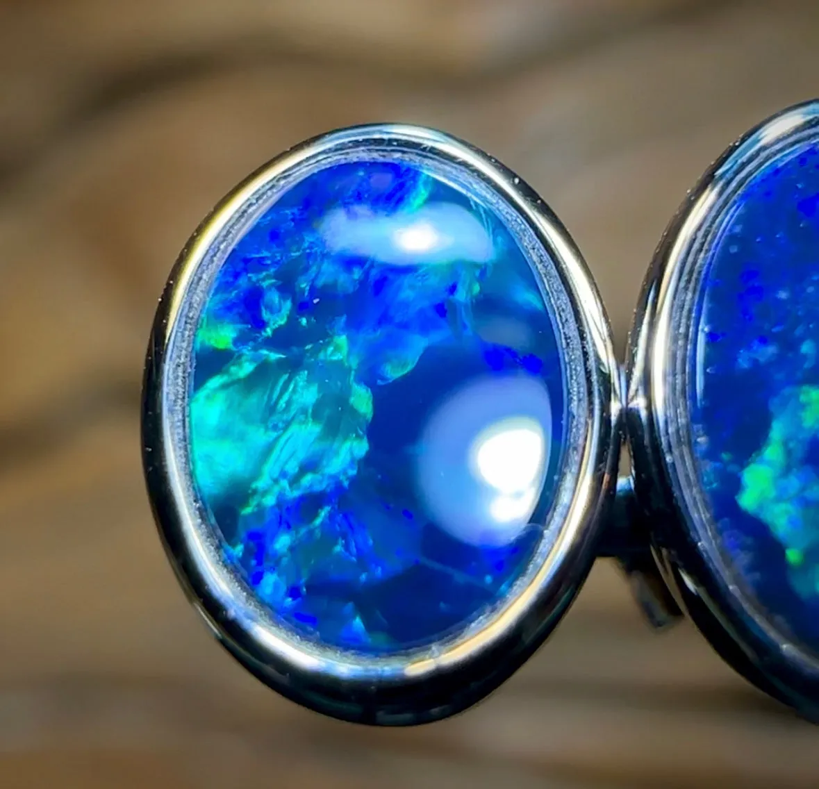 14k White Gold - Australian Boulder Opal Doublet Earrings