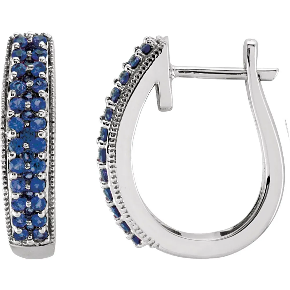 14k White Gold Blue Sapphire Hoop Earrings