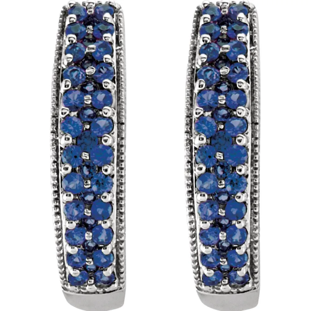 14k White Gold Blue Sapphire Hoop Earrings