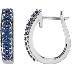 14k White Gold Blue Sapphire Hoop Earrings