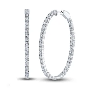 14k White Gold Inside/Out 1.07Ct Diamond Hoop Earring with 96 Diamonds