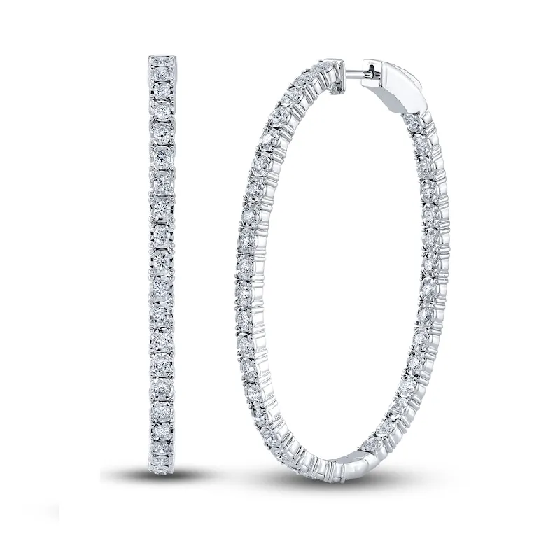 14k White Gold Inside/Out 1.07Ct Diamond Hoop Earring with 96 Diamonds