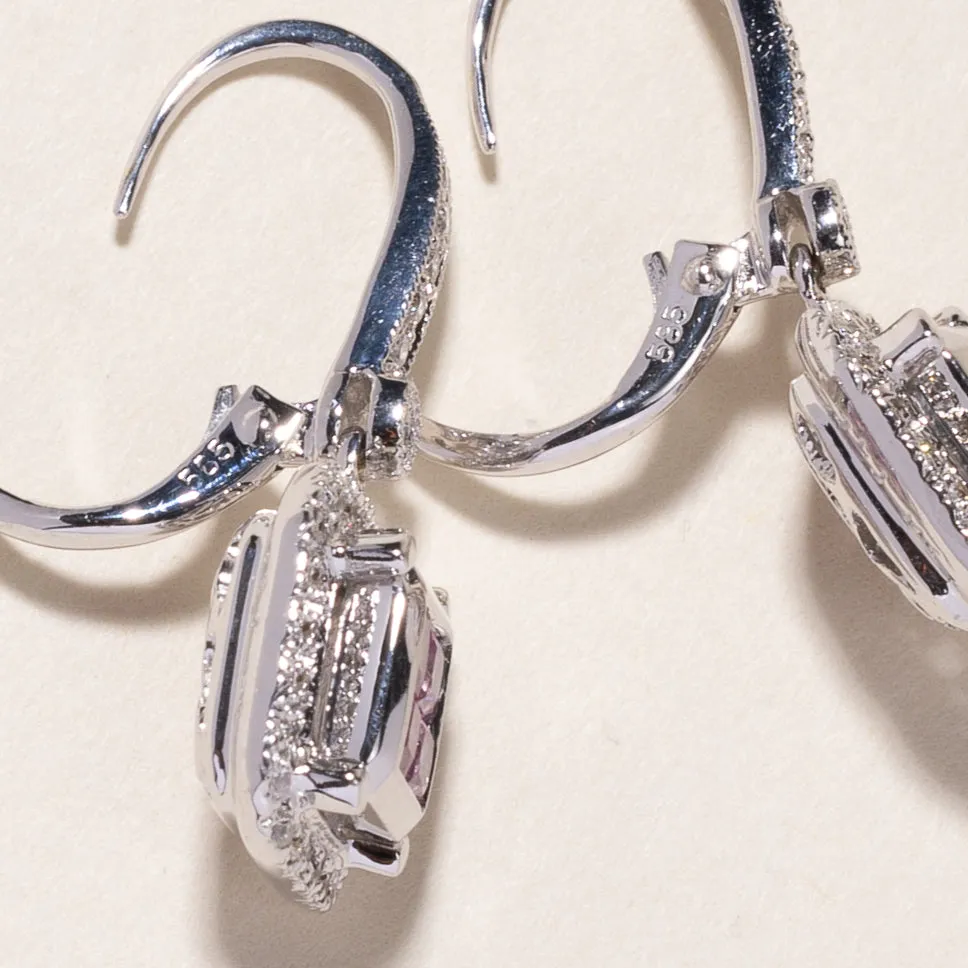 14K White Gold Pink Sapphire & Diamond Drop Earrings | 0.78ctw, 0.34ctw |
