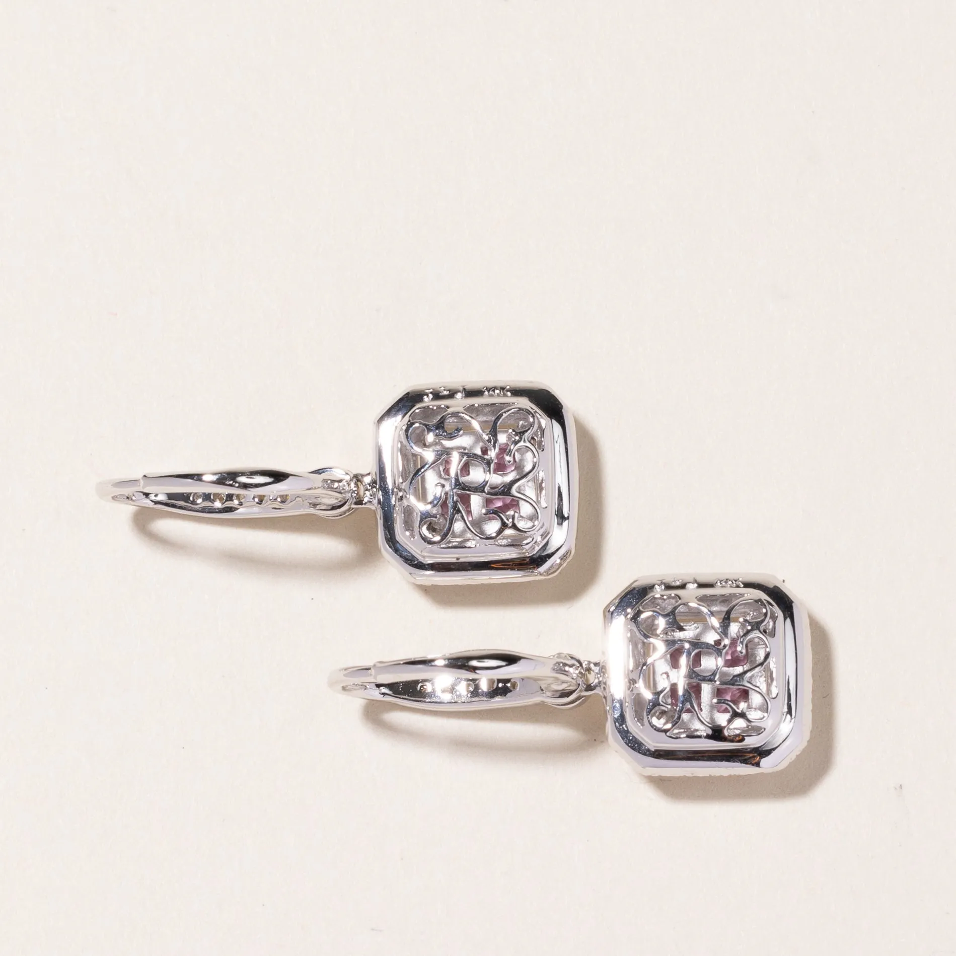 14K White Gold Pink Sapphire & Diamond Drop Earrings | 0.78ctw, 0.34ctw |