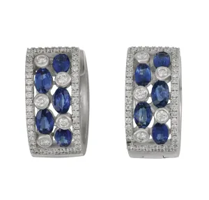 14k White Gold Sapphire and Diamond wide Hoop Earrings, SA=2.93tw D=0.93tw
