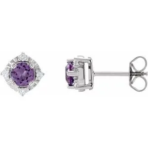 14K White Natural Amethyst & .08 CTW Natural Diamond Halo-Style Earrings