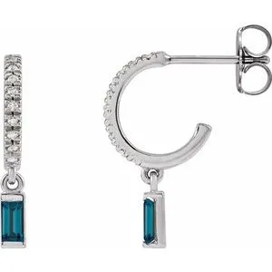 14K White Natural London Blue Topaz & .08 CTW Natural Diamond French-Set Hoop Earrings