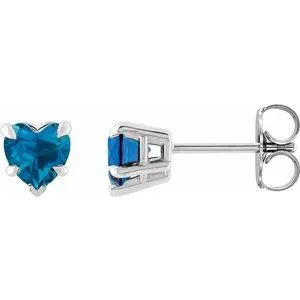 14K White Natural London Blue Topaz Stud Earring
