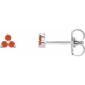 14K White Natural Mexican Fire Opal Three Stone Earrings
