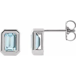 14K White Natural Sky Blue Topaz Solitaire Earrings