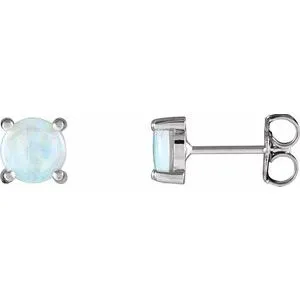 14K White Opal Cabochon Earrings