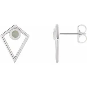 14K White Opal Cabochon Pyramid Earrings