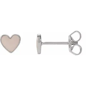 14K White Pink Enamel Heart Earrings
