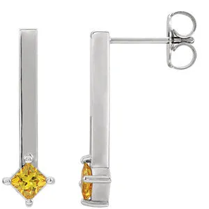 14K White Sapphire Bar Drop Earrings