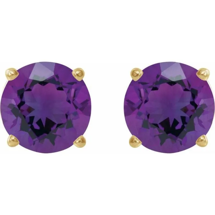 14K Yellow 8 mm Natural Amethyst Stud Earrings