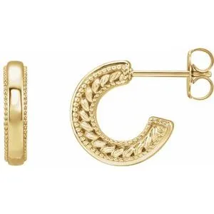 14K Yellow Floral-Inspired Milgrain Hoop Earrings