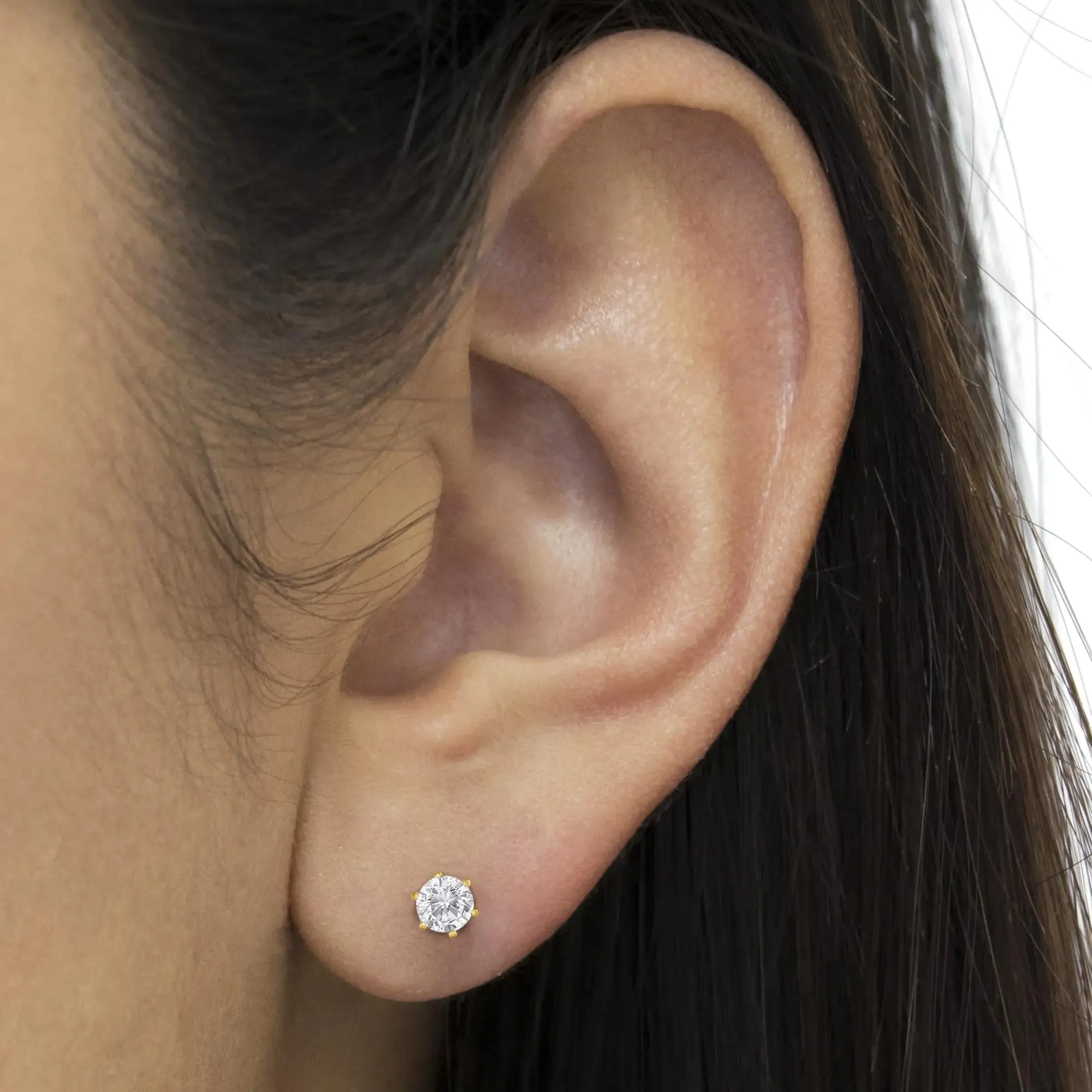 14K Yellow Gold 0.30 Cttw Round Brilliant-Cut Near Colorless Diamond Classic 6-Prong Stud Earrings (J-K Color, I2-I3 Clarity)