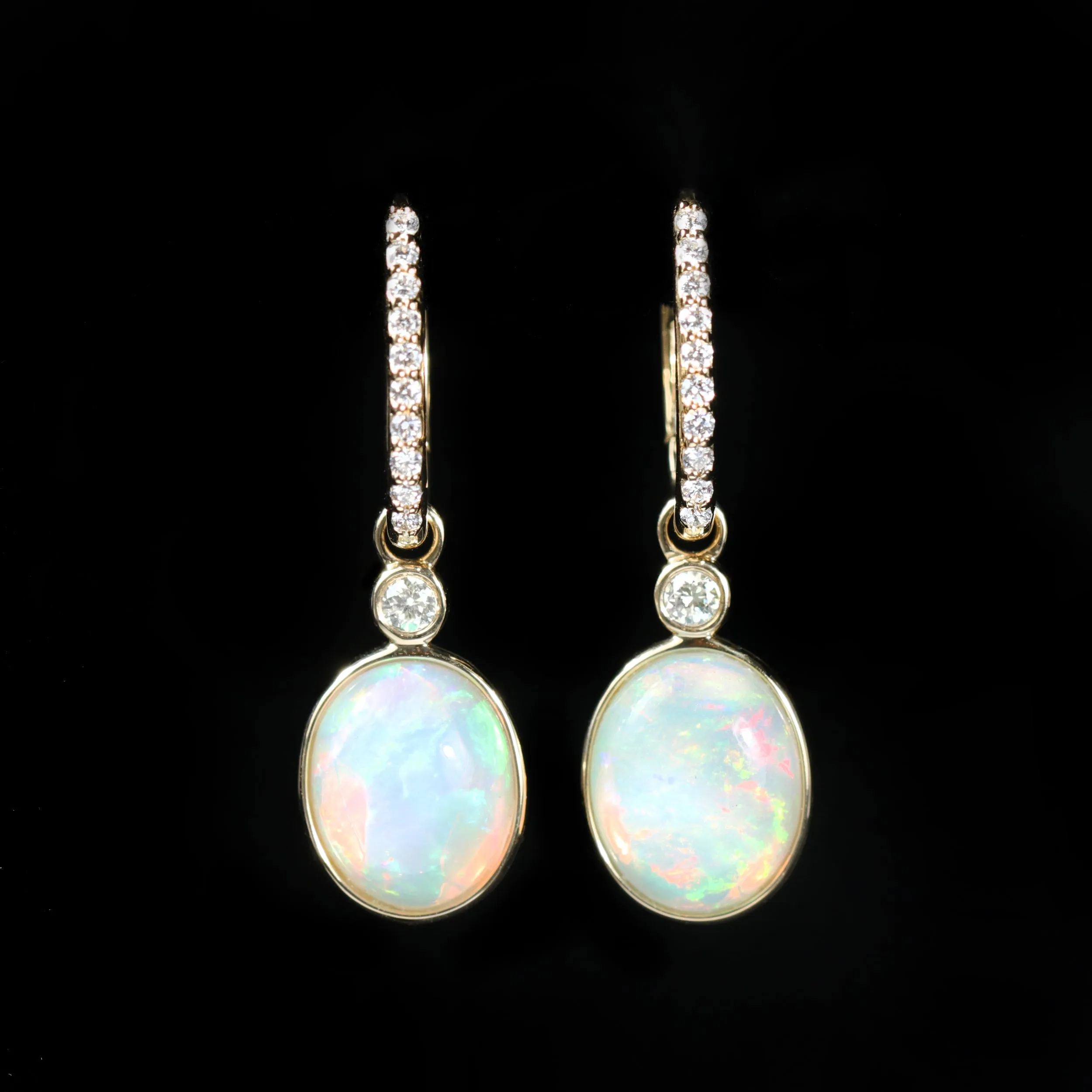 14K Yellow Gold 2.77 CTW Opal and Diamond Dangle Earrings