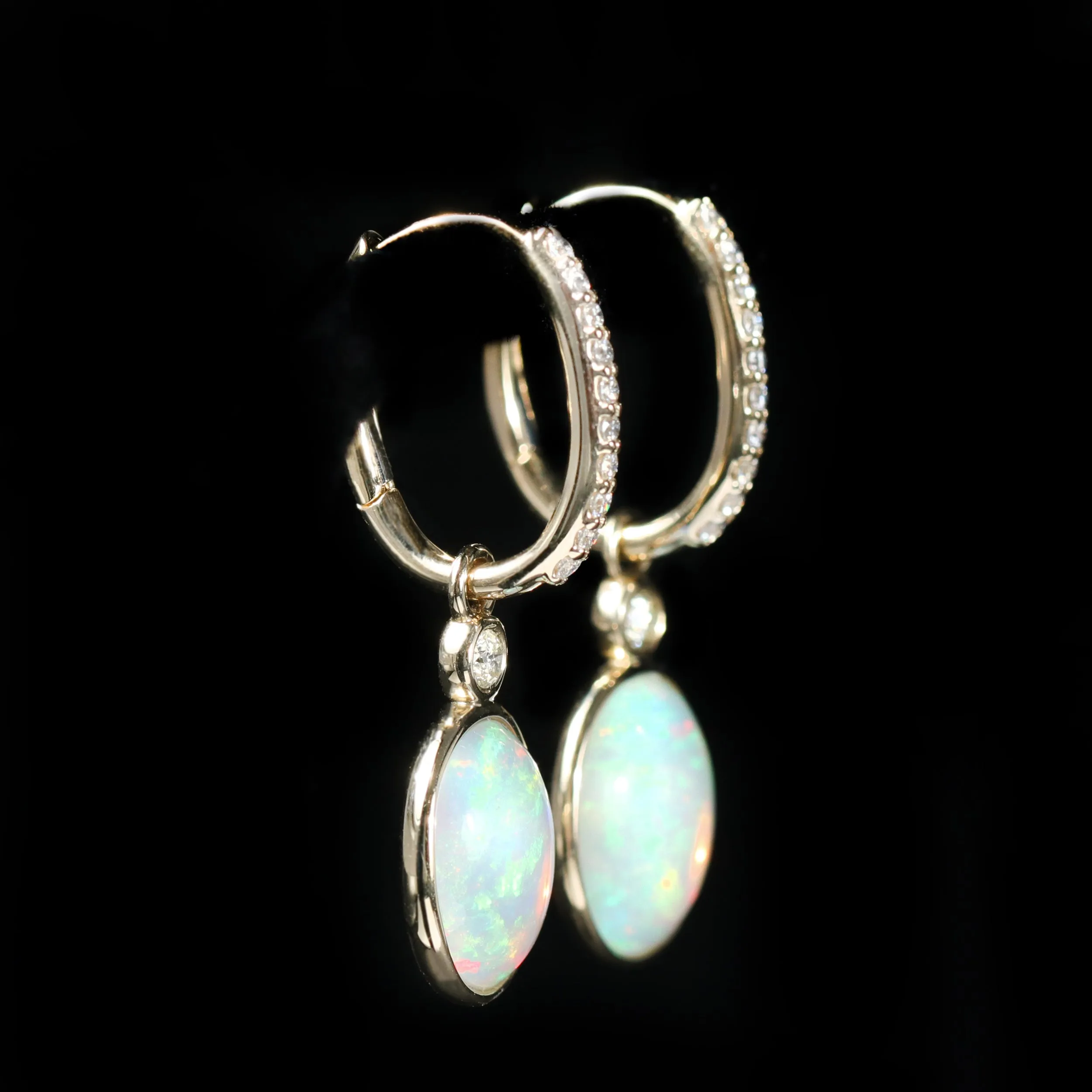 14K Yellow Gold 2.77 CTW Opal and Diamond Dangle Earrings